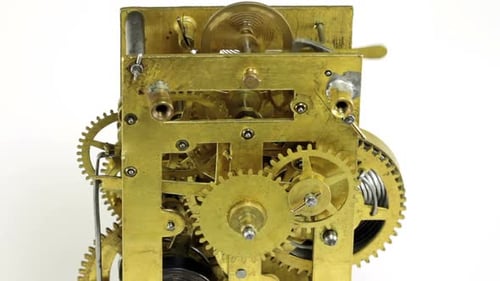 Clockwork Gears Turning in a Clock Mechanism