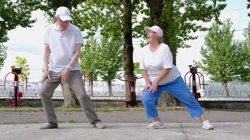 Family of Retirees on a Morning Workout in the Park