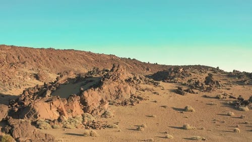 the Martian Landscape. Smooth Flight Over the Desert Area of Another Planet