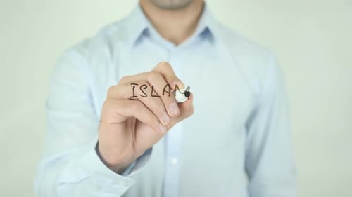 Writing Islam on Clear Surface Close Up