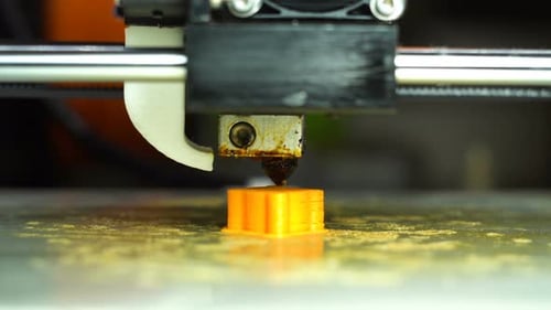 Orange 3D Object Being Printed, Close Up