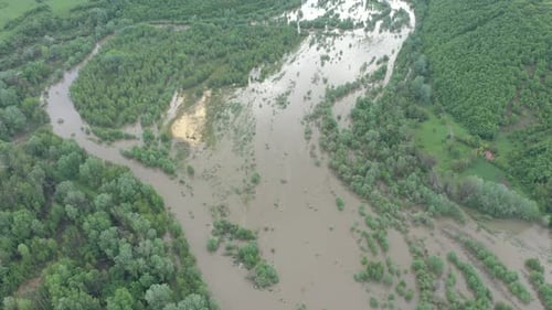 Submerged land and coastal area with river waters 4K aerial video