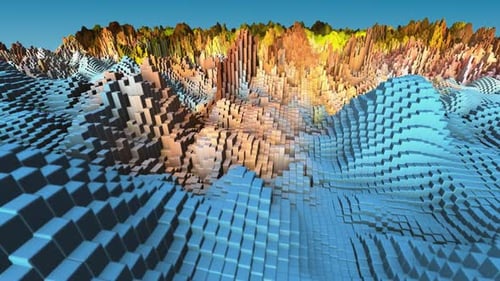 Abstrakte 3D-Landschaftsanimation mit bunten Würfeln