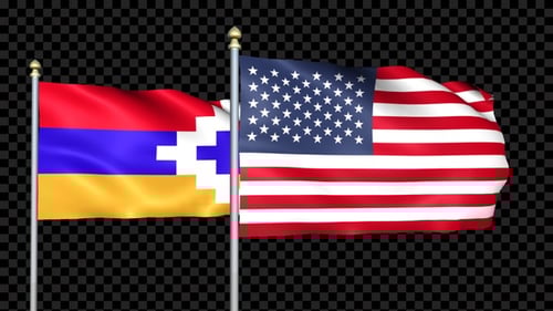Realistic Waving Flags of Nagorno-Karabakh and USA with Alpha Channel