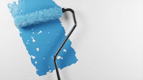 Realistic Paint Roller Applying Blue Paint Reveal