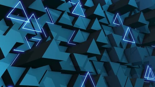 Animated Geometric Triangle Background with Glowing Blue Neon Edges