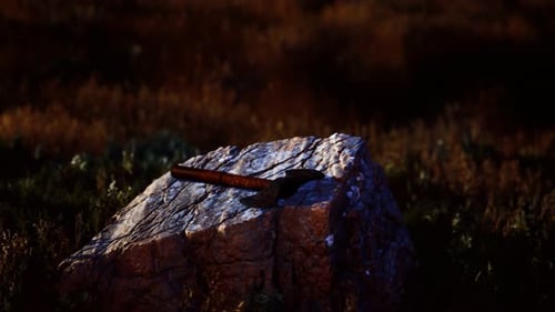 War Ax for Viking on the Rock at Sunset
