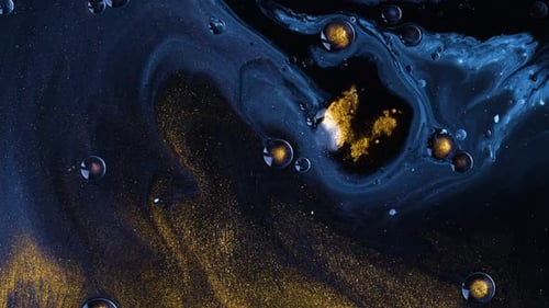 Visual Fluid Art. Colorful Space Metallic Glittering Particle. Acrylic Paint Spread Blast