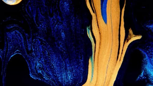 Abstract Ink Painting Blue and Gold Background