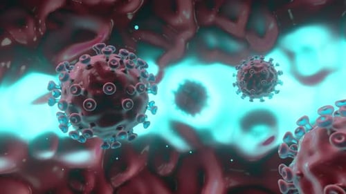 Animated Virus Cells Floating in Microscopic Biological Environment
