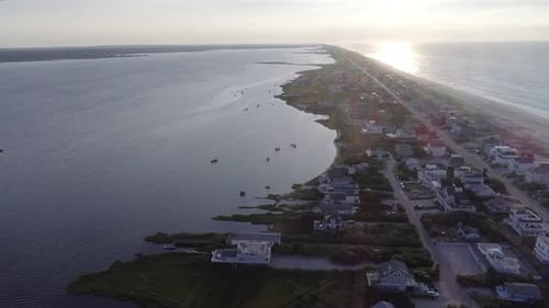 Aerial of Houses by the Beach in Westhampton New York
