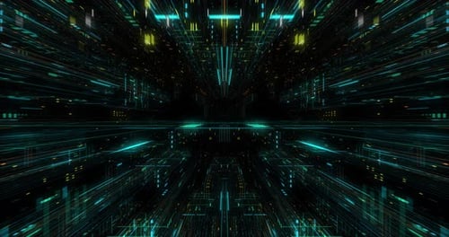 Seamless fly through of abstract circuitry with digital grid background