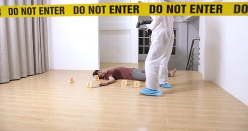 Crime Scene Investigation with Knife and Evidence Markers