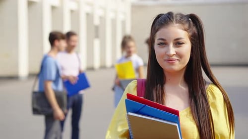Cheerful Student Portrait Near College Building