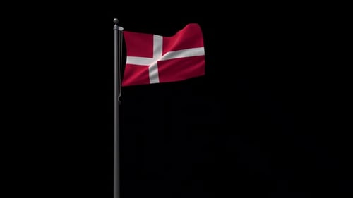Realistic Denmark Flag Waving Isolated on Black