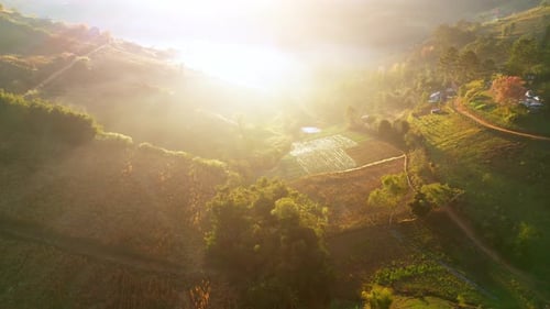 4K Aerial view of Rural village in the mountains