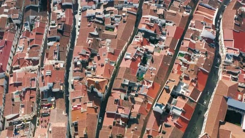 Cobbled Narrow Lanes Whitewashed Houses with Red Roofs View From Above