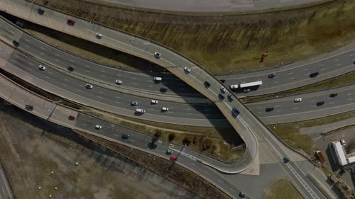 Top Down Footage of Busy Highway Interchange