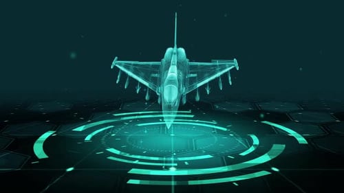 Holographic Wireframe Fighter Jet Digital Display