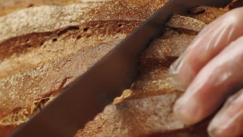 Close up of Bread Being Sliced