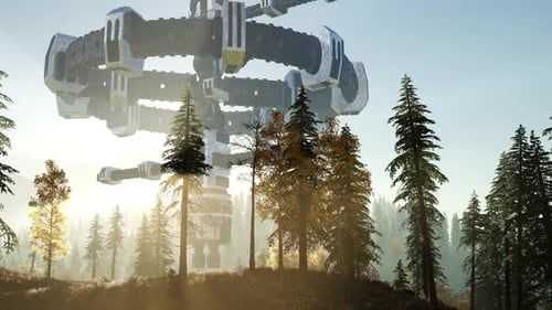 UFO Hovering Over Forest