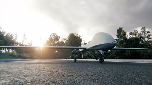 Realistic 3D Animation of a Military Surveillance Drone on an Airfield