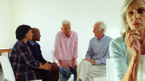 Senior woman sitting at health center 4k