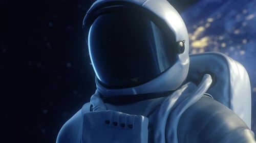 3D Astronaut Floating Near Earth in Dark Space Animation