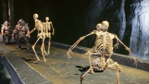 Animated Skeletons and Warriors Fighting in Dark Fantasy