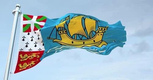 Saint Pierre And Miquelon National Flag Waving In The Wind