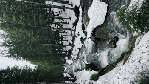 River Watrefall in Winter Landscape