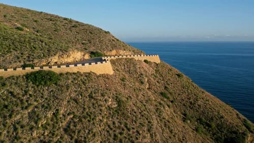 Flying Orbiting Shot of Coastal Mountains in Spain