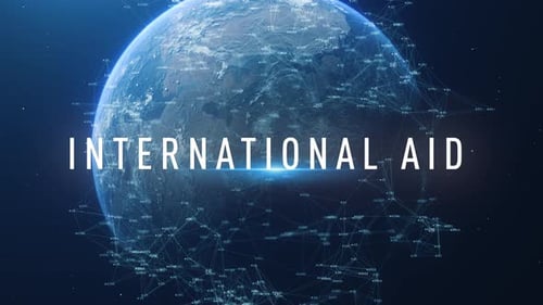 International Aid Text Reveal on Global Network Earth