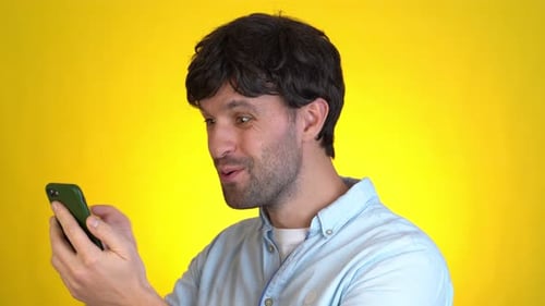 Funny Young Man Posing Isolated on Yellow Background Studio
