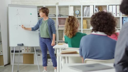 Teacher Explains Math on Whiteboard to Students
