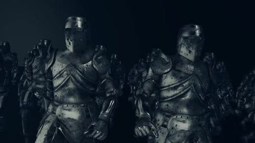 Gritty Armored Knights Marching 3D Animation