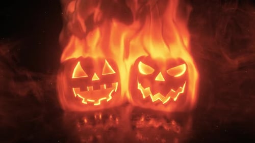 Animated Fiery Halloween Jack-o'-Lanterns Display