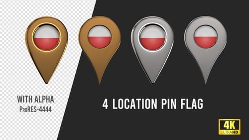 Animated 3D Metallic Location Pin Flag Set