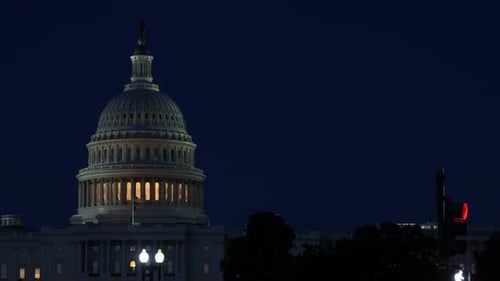 American Capital Building in Washington DC of Illuminated Dome at Night