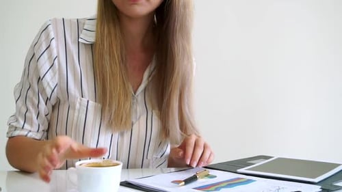 Blonde Business Woman Working at Modern Office