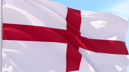 Realistic Waving England Flag Against Blue Sky
