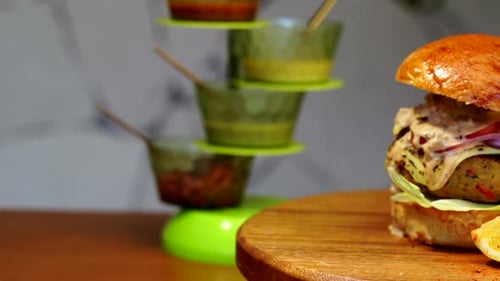 Fish Hamburger spinning in wood table slider shot