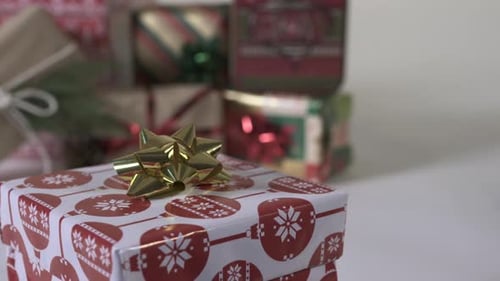 Holiday Gifts with Ribbons and Shiny Bows