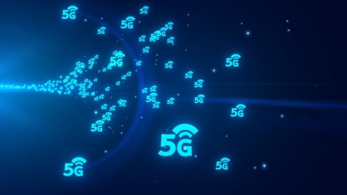 5G Wireless-Wifi-Symbol fliegen blau