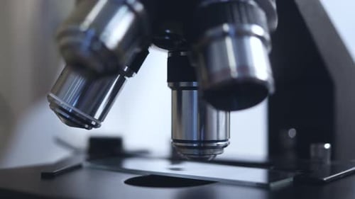 microscope close-up. automated research. search for germs and viruses