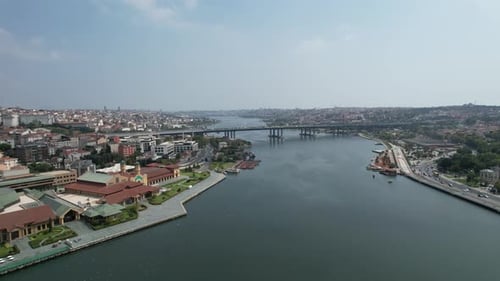 Aerial View of Istanbul Cityscape and Bridge
