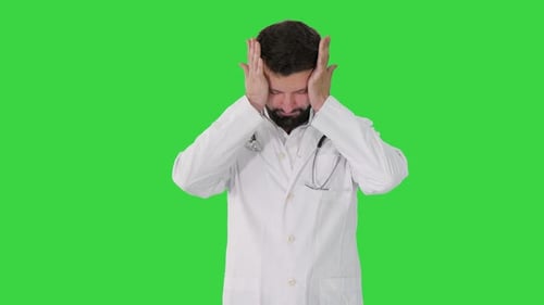 Tired Turk Doctor Holding Face Despair Green Screen Chroma Key