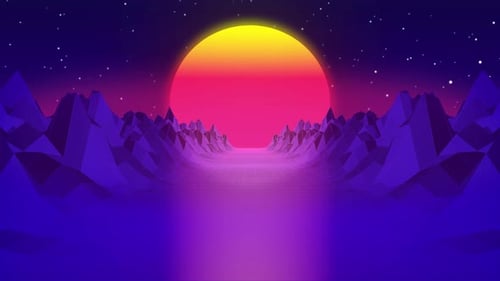 Retro Futuristic Synthwave Loop with Sun and Grid Mountains
