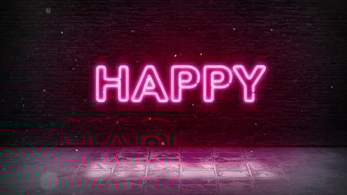 Happy Text Glowing Neon Light Sign Animation