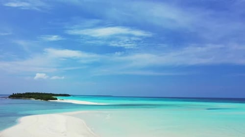 Aerial drone landscape of idyllic sea view beach lifestyle by transparent sea with white sand backgr